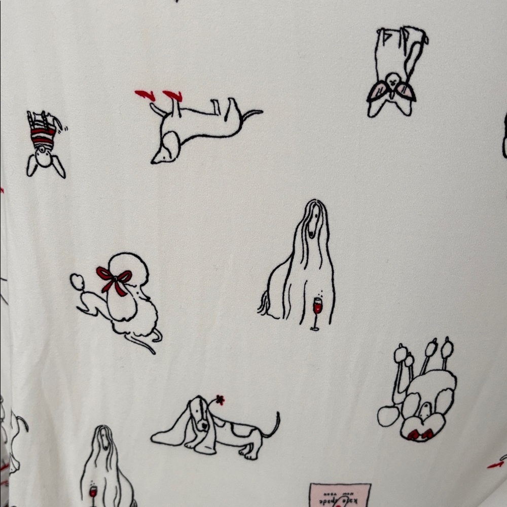 NWT Kate Spade Dog Print Long Sleeve Pajamas Cream, Black and Red Size XL Preppy - Picture 8 of 14